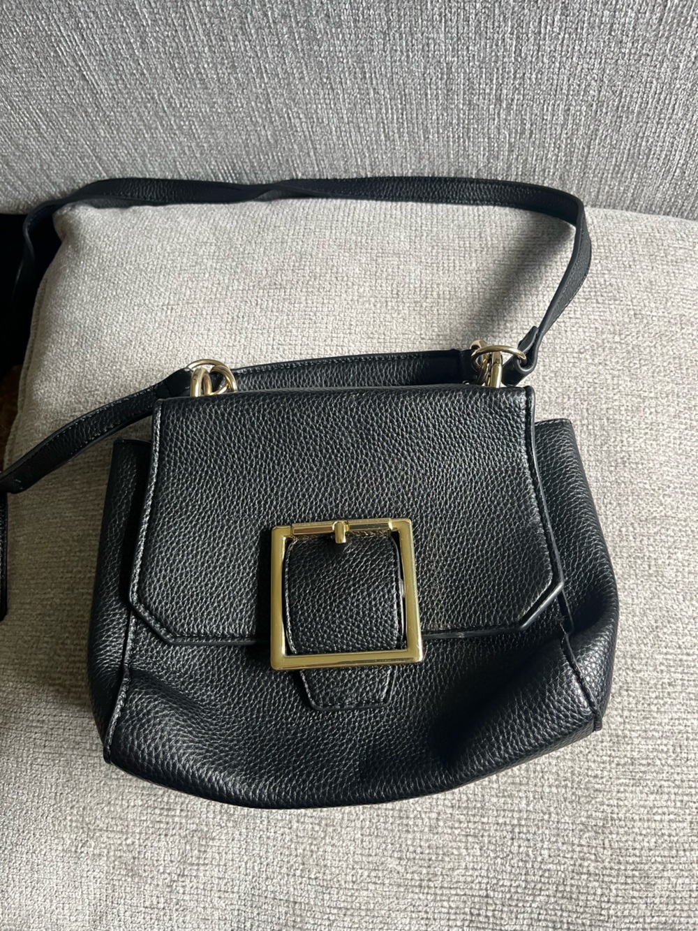 Black Shoulder Bag with Gold Buckle Accent